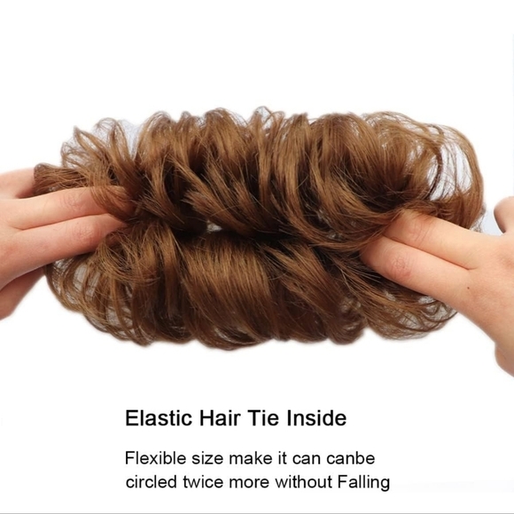 Medium Chestnut Brown Remy Human Hair Messy Bun - Picture 3 of 9